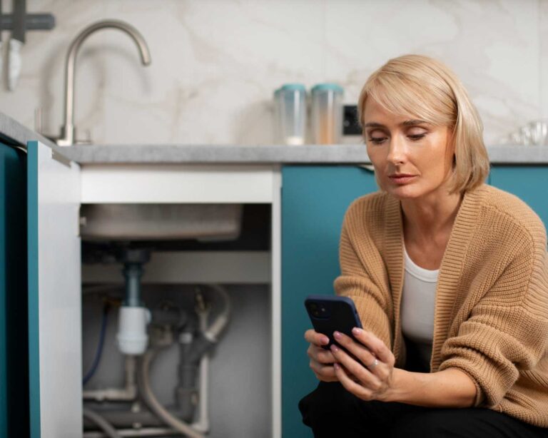 woman calling plumber